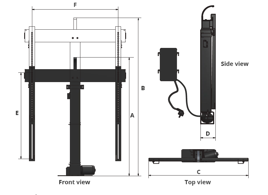 motorised tv lift rf steering sabaj system dimensions