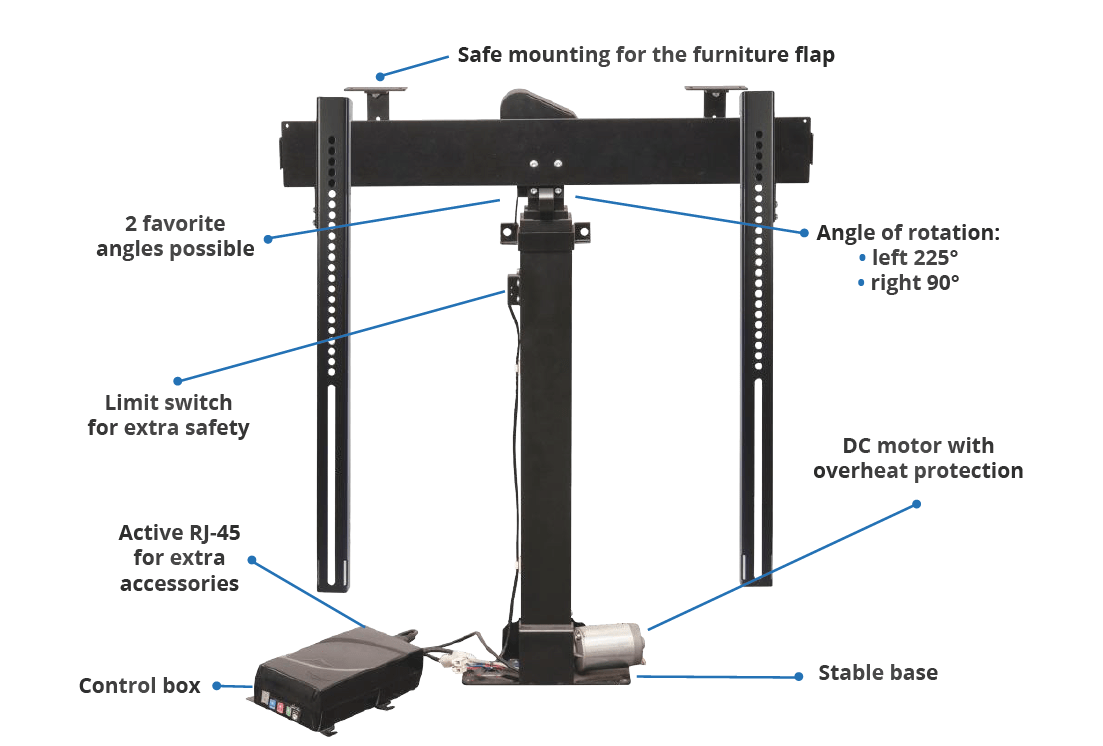 motorized tv lift wit swivel rotolift sabaj system